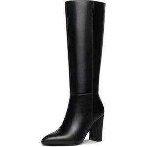 Women's Black Classic Chunky Heel Pointed Toe High Heel Side Zipper Tall Boots